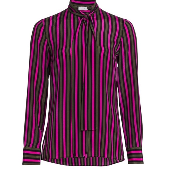 Akris Punto Top Pink Stripe Silk Tie Neck Blouse - Picture 2 of 10
